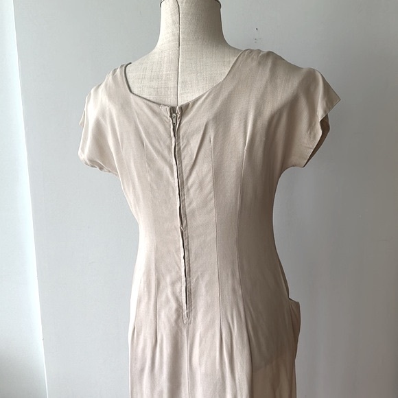 Vintage beige wiggle dress with pockets size 6 - Picture 7 of 14